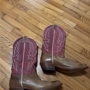 Justin Boots pink mauve and Brown Leather Cowboy Boots